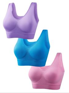 【Plus Size】 Solid Wireless Soft Comfy Bra, Breathable Comfortable U Neck Bra, Women's Plus Size Lingerie for All Seasons