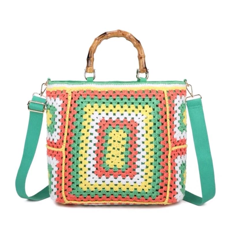 Large Crochet & Bamboo Handbag 1