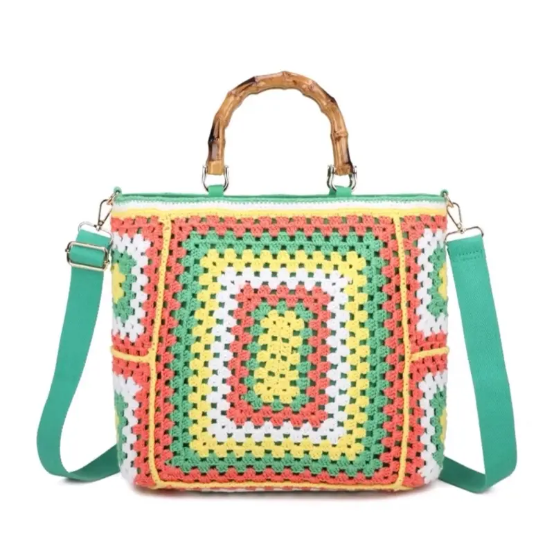 Large Crochet & Bamboo Handbag 1