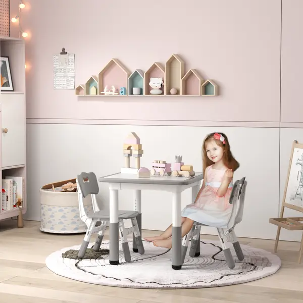 AIYAPLAY 3 Pcs Height Adjustable Kids Table and Chair Set for Playroom - Grey 1