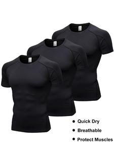 Men's Solid Stitching Round Neck Sports Tee, Sporty Quick Dry Compression Shirts, Summer Outfits 2024, Sport & Outdoor Clothing for Men