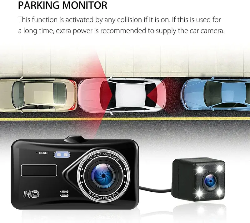 Product Introduction of [Driving Recorder] Dash Cam Front and Rear, 1080P Full HD Dual Dashcam In Car Dual Dashboard Camera 170°Wide Angle HDR with 4.0" Touch LCD Display Night Vision, Motion Detection, Parking Monitor, G-sensor 6