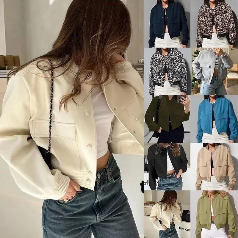 Fashion Women's Bomber Jacket Long Sleeve Zipper Up Vintage Coat Tops 2025 Spring Elegant Loose Ladies Jackets Coat 1