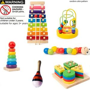 Wooden Montessori Toy, 1 Set Colorful Tower & Octave Bell & Colorful Twister & Rotating Tree & Beaded Clock, Birthday Gift