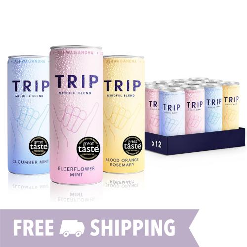 Product Introduction of TRIP Mindful Blends - Mixed Pack Sparkling Drink with Magnesium Citrate, Ashwagandha, Lion’s Mane, and L-theanine (Pack of 12 x 250ml) 1