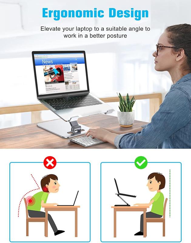 Laptop Stand Lap Desk, Ergonomic Foldable Computer Stand with Adjustable Height, Ventilated Aluminium Alloy Riser Compatible with MacBook Air, Pro, All 10-16" Laptops (Silver) 2