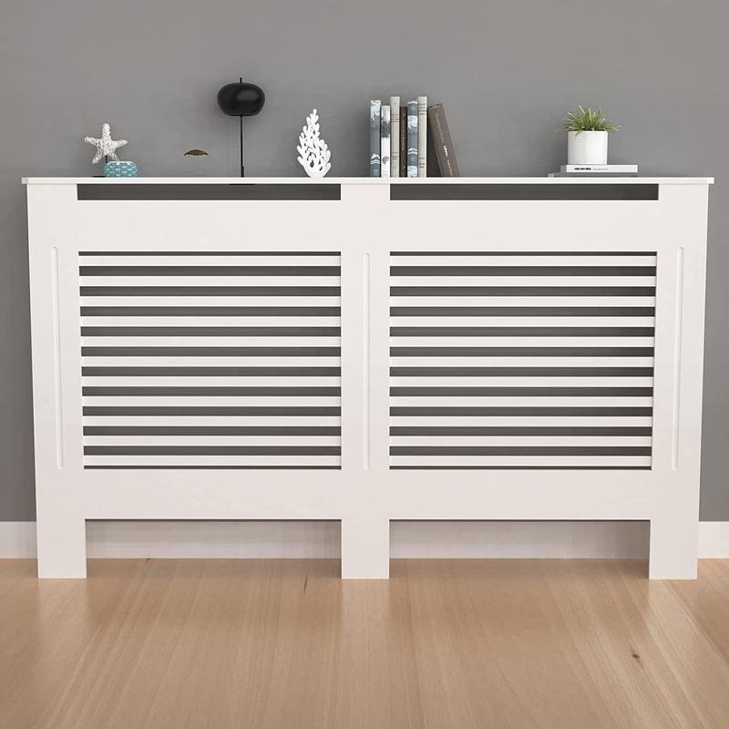 NEW Radiator Cover Wood Cabinet: External 92cm Height White Extra Large Heater Covers Inner Heights 90cm Horizontal Slats Modern Tall Radiator Shelf Thicken MDF Wooden Kitchen Bedroom 0