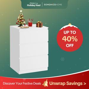 [Holiday Deal] SONGMICSHOME Bedside Table with Charging Station, Side End Table with 3 Drawers, 2 AC Outlets, 2 USB Ports, Bevelled Drawer Fronts, for Living Room, Bedroom, Study, Modern, Apartment