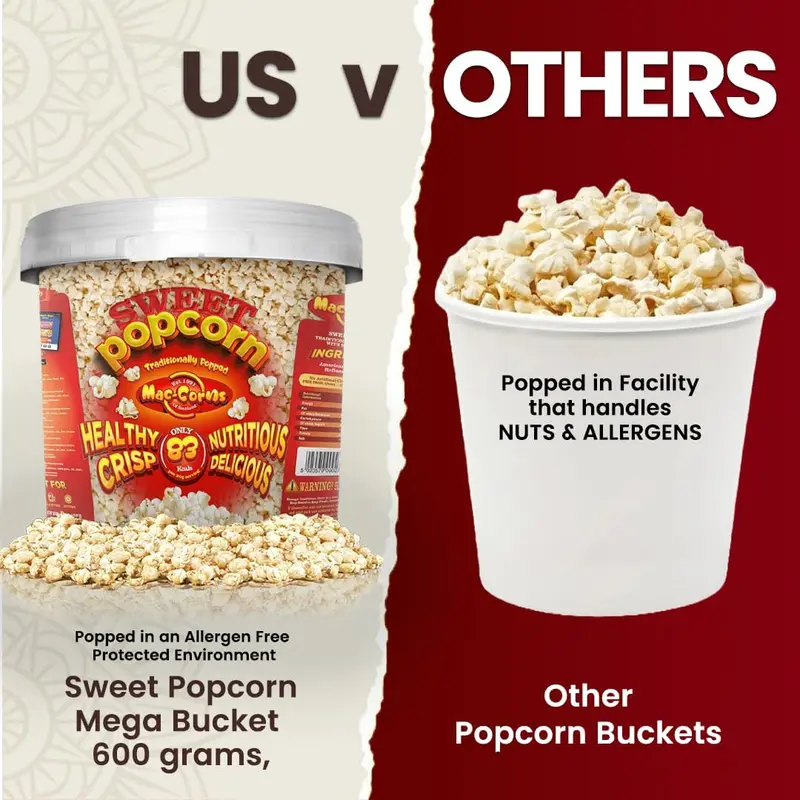Mac-Corns - 600g Mega Bucket Sweet Popcorn ~ Traditionally Popped 2