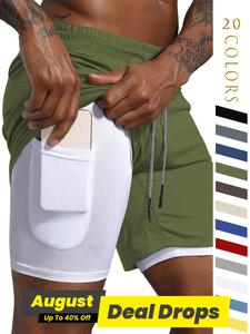 Men's Colorblock Pocket Drawstring Waist 2 in 1 Shorts, Regular Fit Casual Comfortable Breathable Sports Shorts for Daily Wear, Men's Bottoms for Summer, Athleisure Shorts, Workout Shorts