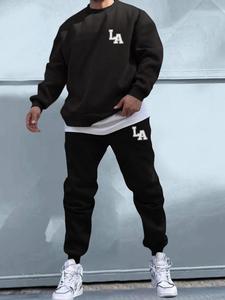 Two-Piece Set Men's Letter Print Sweatshirt & Pocket Sweatpants Set, Regular Fit Casual Long Sleeve Round Neck Pullover & Jogger Pants, Co-ord Set for Fall & Winter
