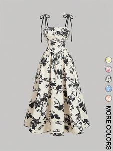 Women's Floral Print Tie Shoulder Cami Dress, Fashion Casual Sleeveless Spaghetti Strap Dress for Daily Outdoor Wear, Women Dress for Summer