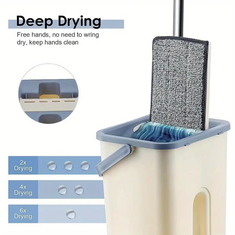 Magic Mop and Bucket Set with Self-Wringing System – 360° Swivel, Adjustable Stainless Steel Handle, 2 Reusable Microfiber Pads – Hands-Free Floor Cleaner for Easy Home Cleaning on All Floor Types 4