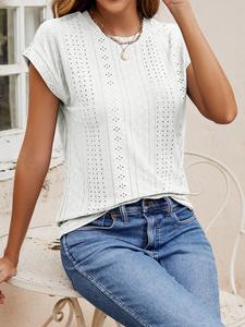 Women's Plain Round Neck Tee, Casual Boho Crew Neck T-shirt for Summer, Fashion Women's Top for Daily Wear