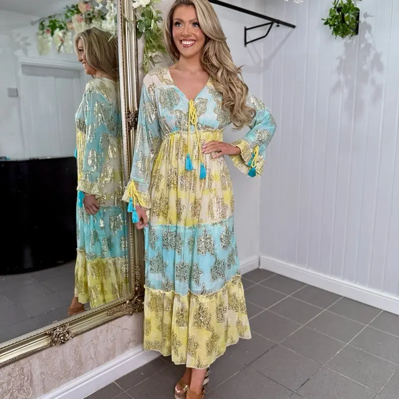 Embellished Gold Metallic Maxi Dress - 2 Colours 3