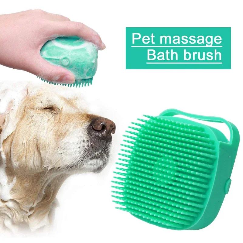 Pet Dog Shampoo Brush 2.7oz 80ml Cat Massage Comb Grooming Scrubber  for Bathing Short Hair Soft Silicone Rubber 3