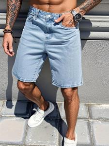 Men's Solid Color Denim Shorts, Loose Casual Comfy Jeans Shorts for Daily Wear, Fashion Men's Bottoms for All Seasons, Cotton, Light Wash
