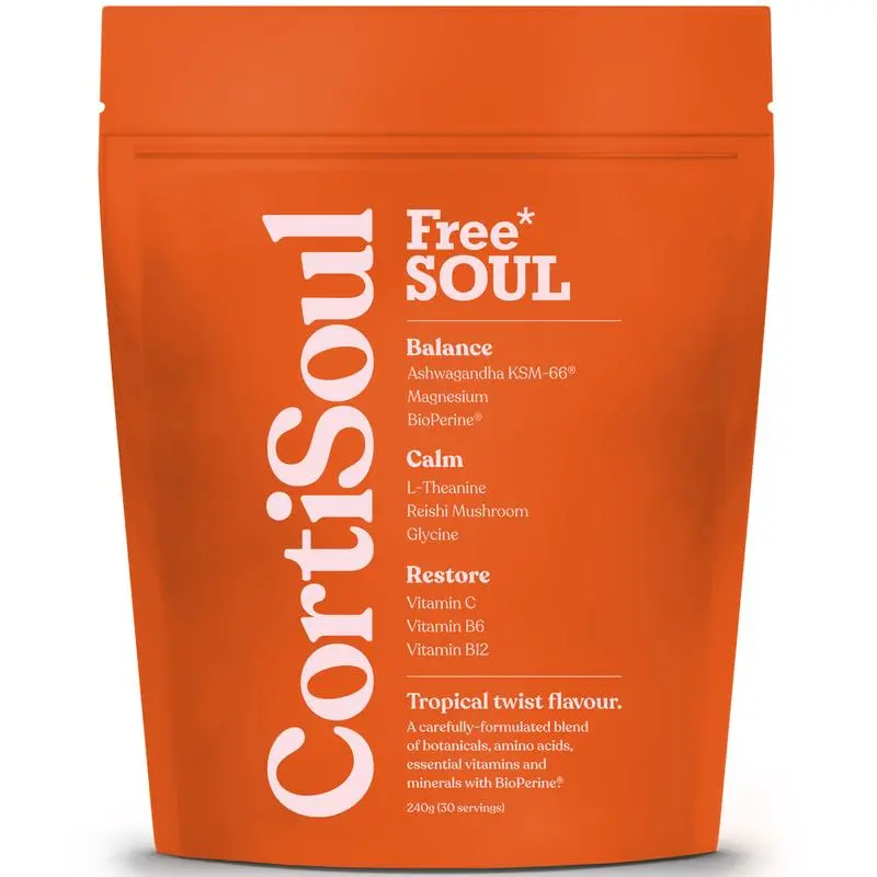 Free Soul - CortiSoul by Free Soul – Nutrient-Rich Superfoods, Adaptogens & Vitamins with KSM-66 Ashwagandha, Magnesium & Reishi Mushrooms | Gluten Free & Vegan | 30 Servings | Tropical Twist Flavour 1