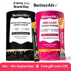 BetterAlt Him & Her Bundle | Shilajit Honey Sticks (Classic) + SHE-Lajit Honey Sticks (Strawberry) | Power Couple Bundle For Energy & Stamina | Natural Food Supplement