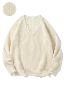 Men's Solid Raglan Sleeve V Neck Sweater, Regular Fit Casual Long Sleeve Jumper for Fall & Winter, Men's Knitwear for Daily Wear