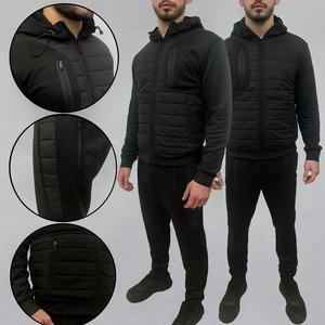 Mens Full Zip Tracksuit Set Quilted Hoodie & Joggers Slim Fit Athletic Gym Workout Casual Wear