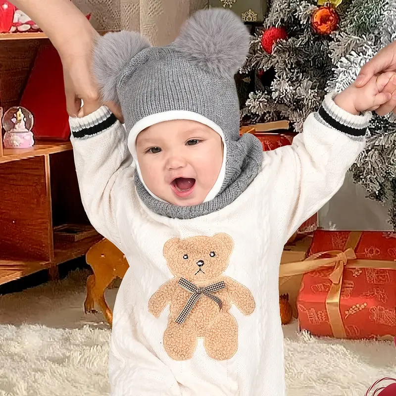 Camptrace Baby Toddler Kids Winter Hat Scarf Set Girls Boys with Fleece Lined Beanie Snow Hat Hood Pom 3