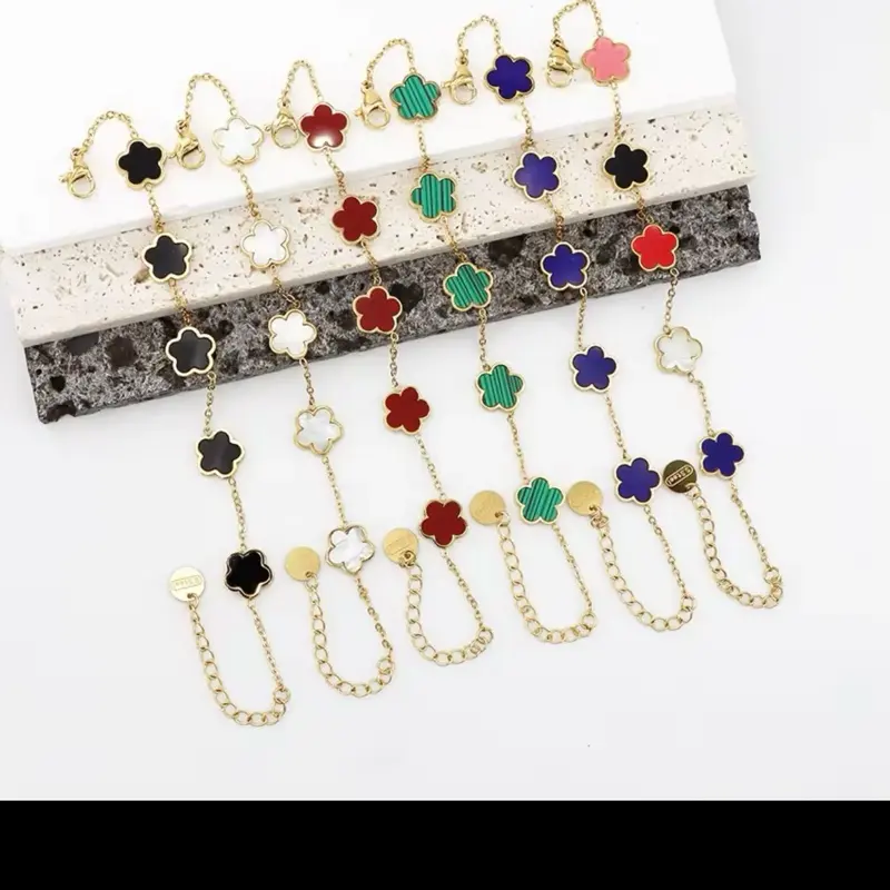 Fashion Shell Clovers Five Leaf Flower Necklace Stainless Steel Five Leaf Luck Clover Jewelry in Various Colors 6