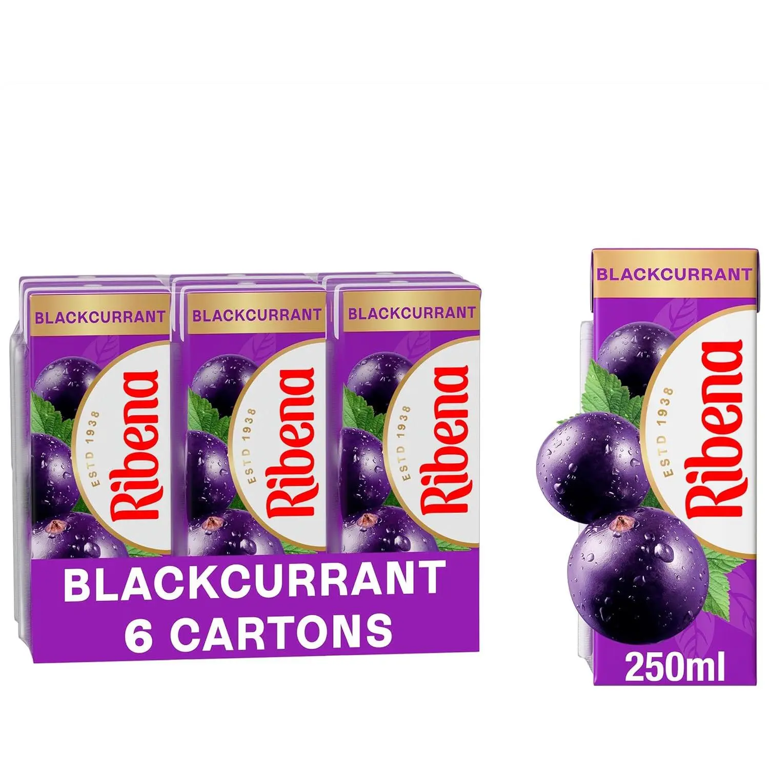 Blackcurrant Juice Drink Cartons - Multipack 6x250ml; Real Fruit; Rich In Vitamin C; No Artificial Colours or flavours ; Perfect For On The Go