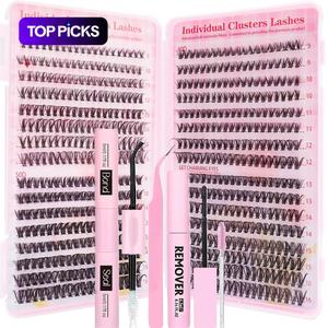 Individual DIY Eyelash Extensions, Fluffy Volume Eyelashes, Natural Eyelash Extensions with Eyelash Bond, Eyelash Extensions Kit, Eyelash Tools, Eyelash Extension Glue, Easy DIY Eyelashes, DIY Personal Lashes, Volume False Lashes
