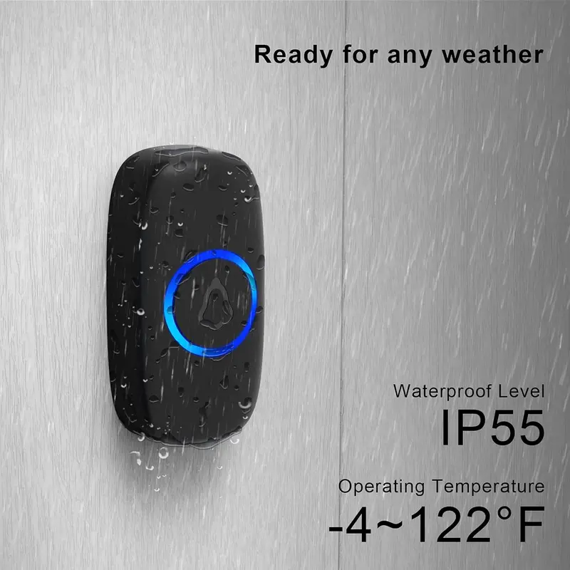 Wireless Doorbell, Plug in Waterproof Battery Operated Cordless Doorbell Operating at 1,000 Feet Long Range with 58 Chimes 5 Volume Levels LED Light Easy Install for Home, School, Office,Black [Energy Class A++] 2