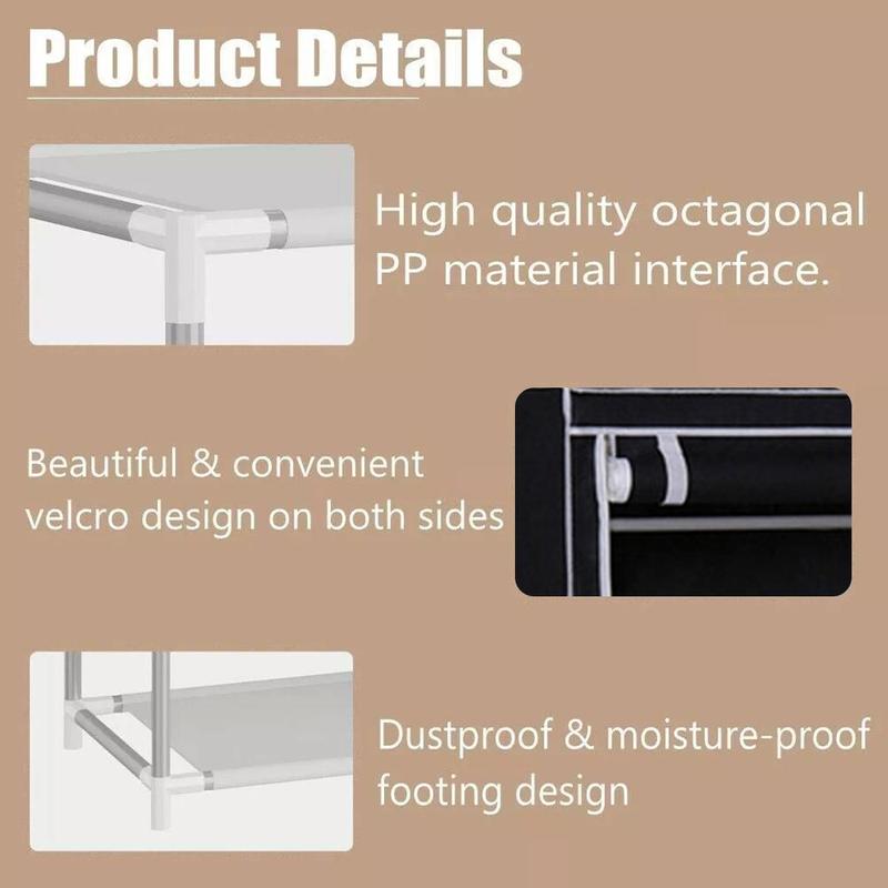 7-Tier Shoe Rack with Dustproof Cover - Holds 50 Pairs | Double Row Organiser for Hallway & Living Room (120cm Tall, Black) 7