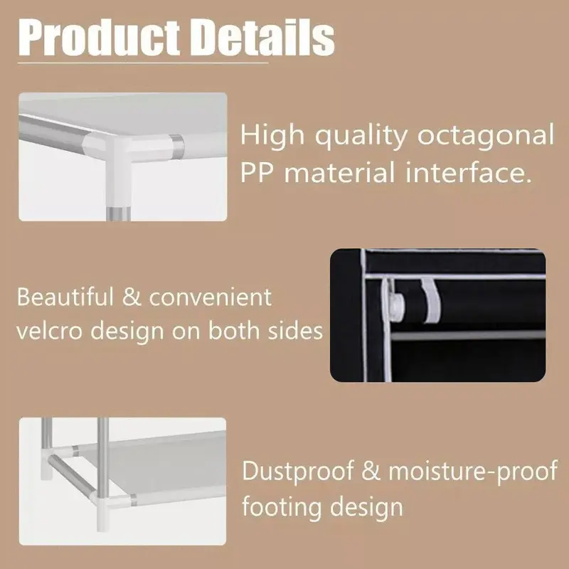 7-Tier Shoe Rack with Dustproof Cover - Holds 50 Pairs | Double Row Organiser for Hallway & Living Room (120cm Tall, Black) 7
