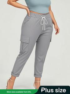 【Plus Size】solid Drawstring Waist Cargo Pants, Casual Pocket Jogger Pants for Daily Wear, Fashion Women's Trousers for All Seasons, Cargo Joggers, Mens Clothing, Summer Casual Joggers Everyday, Womenswear, Workout Joggers