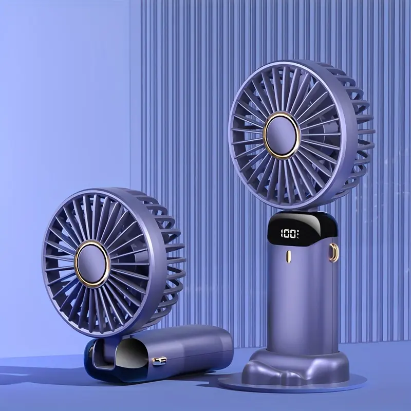 Compact USB Rechargeable Handheld Fan with 90° Adjustable Angle, Digital Display, and Aromatherapy Holder - Portable Desktop Fan in Sleek Purple & Blue/Black, Ideal for Men, Women, and Students, Portable Fan