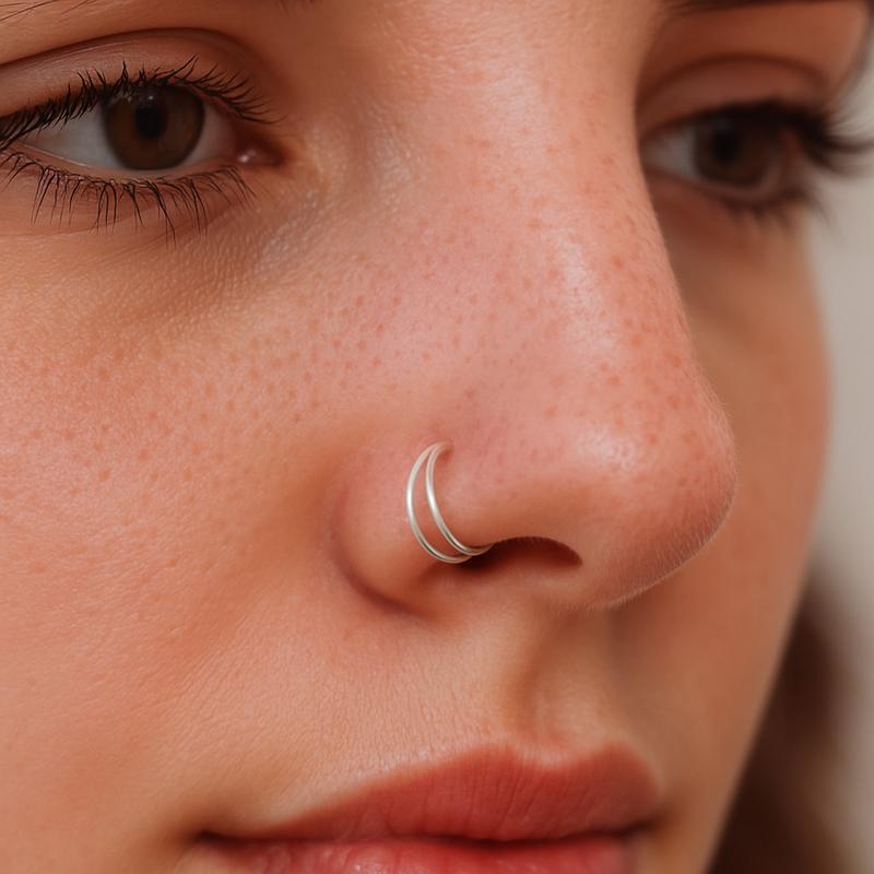 Double Nose Ring Piercing For Single Hole Noses horseshoe 0