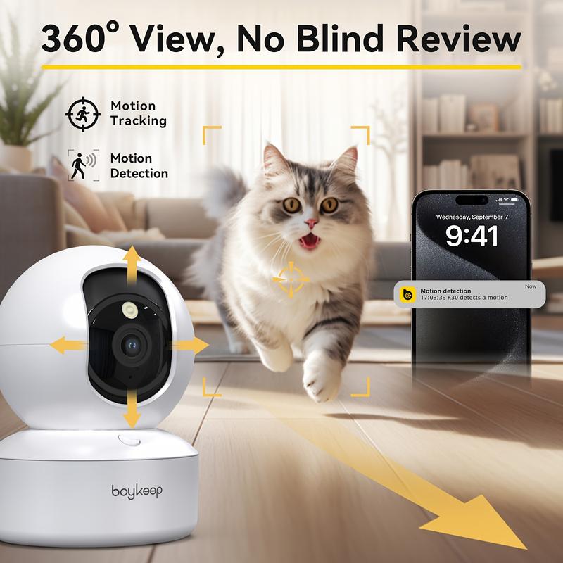 BoyKeep 5g/2.4ghz WiFi Smart Camera, 2K High-definition Indoor Safety Monitor, Special Safety Camera For Babies And Pets, 360° Panoramic Surveillance Video, Night Vision, Two-way Calls, Memory Card And Cloud Storage, K30 1