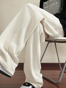 Men's Solid Color Corduroy Pants, Loose Casual Comfy Trousers for Spring & Fall, Woven Bottoms for Men