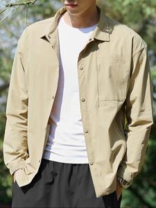 Men's Solid Color Long Sleeve Button Up Shirt, Casual Lightweight Breathable Quick Drying UPF50+ Sun Protection Shirt for Outdoor Hiking, Menswear