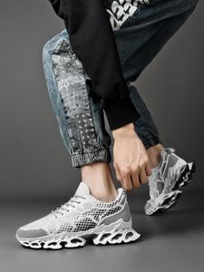 Men's Geometric Pattern Hollow Out Design Walking Shoes, Comfy Breathable Outdoor Lace Up Sports Shoes, Mesh Sneakers, Fashion Casual Sneakers for Daily Wear