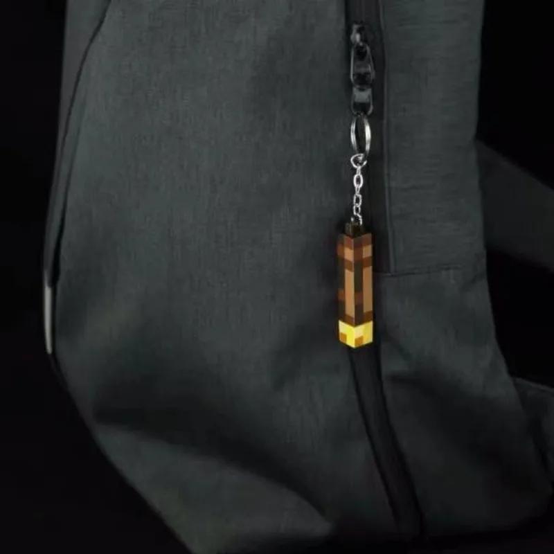 Glow-in-the-Dark Anime Gamer Keychain - Classic Torch Design with Pixelated Wooden Texture, Fashionable Plastic Pendant 2