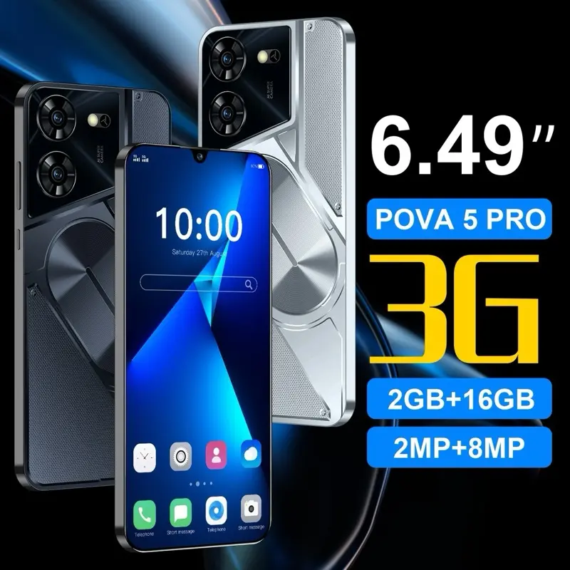 Pova 5 Pro Smartphone 6.8” HD Display Dual SIM 2GB+16GB - Cellphone Charging Card Rear Android Camera Bluetooth Communication Expandable Usb Black cheap phone