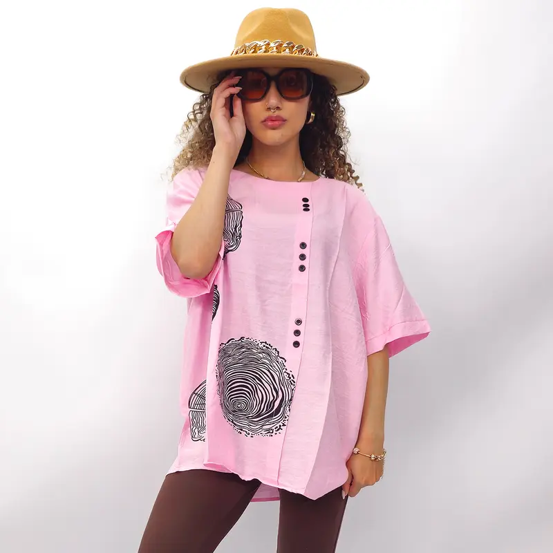 Love My Fashions Womens Short Sleeve Tree Ring Cotton Top Front Button Round Neck Loose Fit Spring Summer Casual Comfort For Womens  Everyday 5