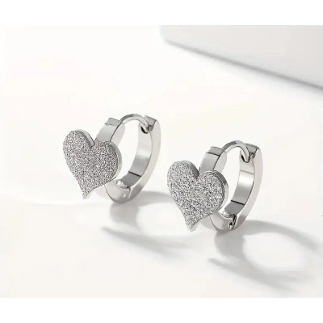 Deha Elegant Party Everyday Wear Silvery Heart Hoop Earrings - Stainless Steel Vintage