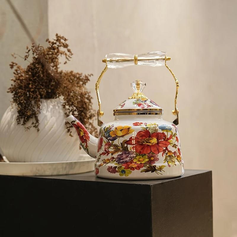 Enamel Floral Teapot 2.5L  - Kings Kitchenware - Suitable For All Stoves Tops 5