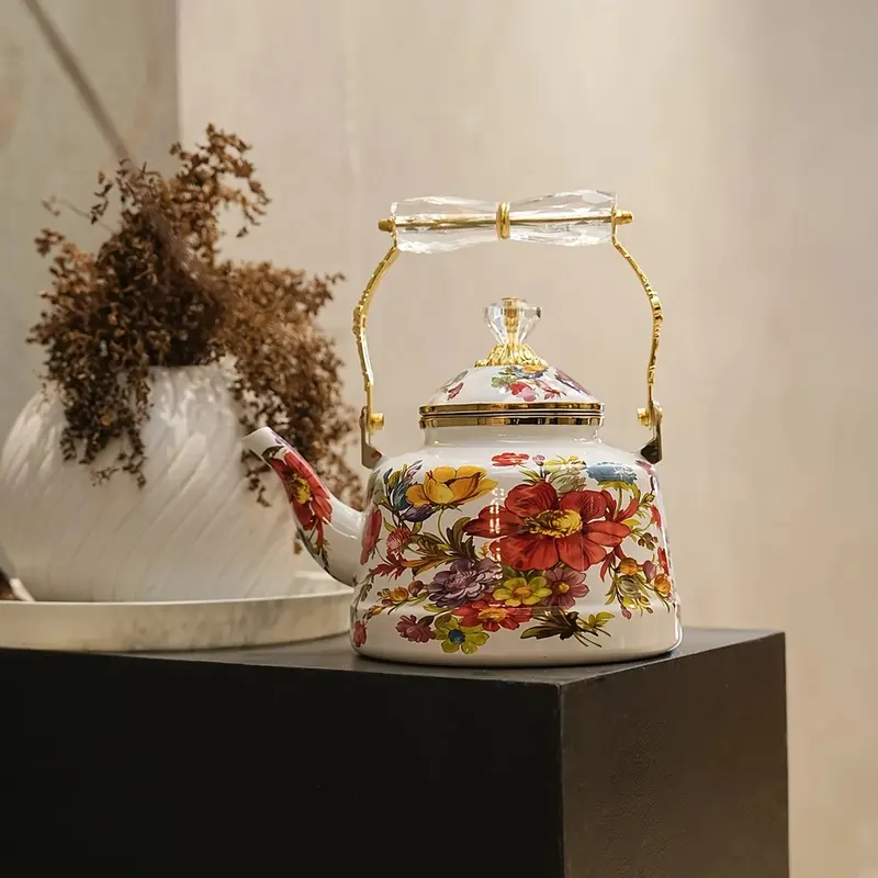 Enamel Floral Teapot 2.5L  - Kings Kitchenware - Suitable For All Stoves Tops 5