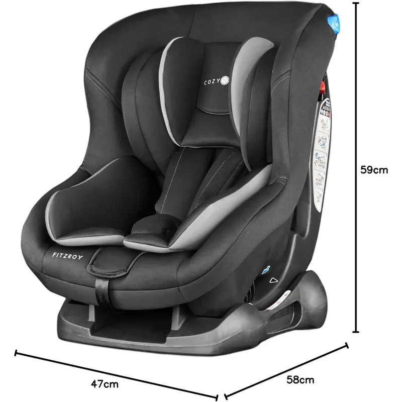 Fitzroy Group 0+1 Car Seat 0-18KG, Birth - 4 Years, 5 Point Harness, 4 Position Recline, Rear Facing from Birth to 13kg/ Forward Facing from 9kg to 18kg, Deep Padding - Black/Grey 6