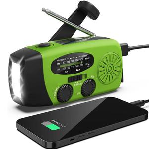 Emergency Hand Crank Radio with 2000mAh Power Bank, AM/FM/NOAA Weather Radio with Flashlight, Solar Powered USB Rechargeable Radio, Portable