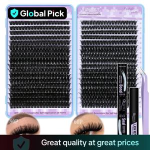 Natural Look DIY Eyelash Extensions Kit, 1 Box Individual False Eyelashes with Eyelash Glue & Tweezers & Remover, Professional Eye Makeup Accessories for Women