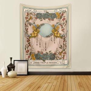 Floral & Moon Tarot Pattern Tapestry, Bohemian Art Style Tapestries, Wall Hanging Decor for Home Living Room Bedroom