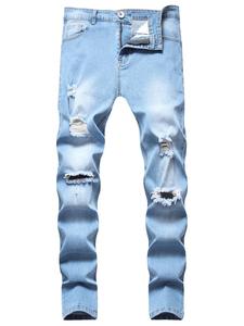 Men's Regular Fit Solid Color Ripped Knee Jeans, Casual Comfy Denim Pants for Daily Wear, Fashion Men's Bottoms for All Seasons